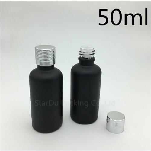 Free Shipping 10pcs 50ML Black Frosted Glass Bottle Vials Essential Oil Bottle with silvery screw cap Perfume bottles