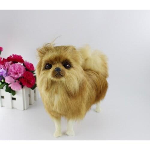 Large 22x20cm Pomeranian dog polyethylene&fur brown standing Pomeranian model handicraft home decoration gift b1627