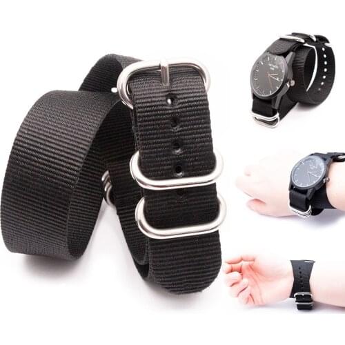 Black Five Rings Buckle Double Loop Nylon Strap Quick Release Fashion Watch Replacement Band Durable Comfortable