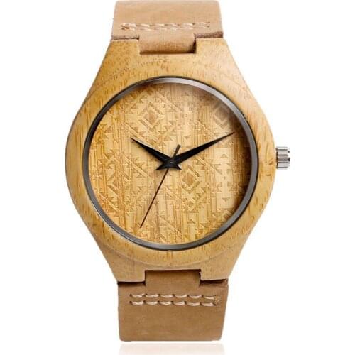 Wooden Watch 100% Natural Wood Bamboo Hanmade Men Watch Creative Elegant Mens Genuine Leather Minimalist Quartz Wrist Watch