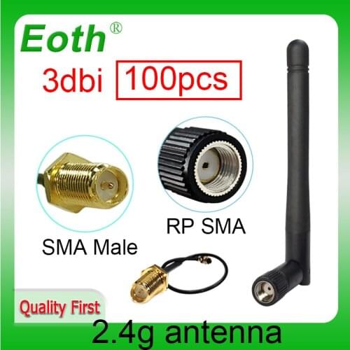 2.4GHz wifi antenna pbx RP-SMA 100pcs Male Connector 3dBi Wi fi 2.4G Antena IPX to RP-SMA Jack Male Extension Cord Pigtail Cable