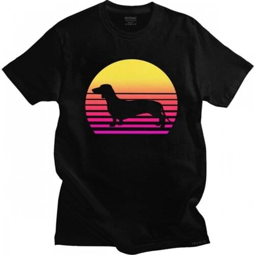 Cool Retro 80s Dachshund Dog T-Shirt Men O-neck Short Sleeve Dog Lover Summer Tshirt Cotton Slim Fit Tee Shirt Merch Gift Idea