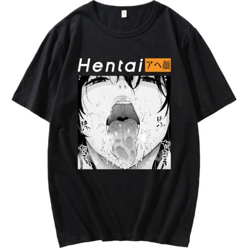 Otaku Lewd Hentai Cute Girl Pattern T Shirt Top Male Black Pure Cotton Basic Short Sleeve Japan Anime Pattern Waifu Sexy T-shirt
