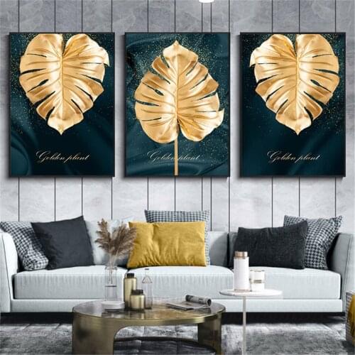 Canvas Painting Golden Feather Leaves Wall Art Posters and Prints Wall Pictures for Living Room Porch Decoration Home Decoration