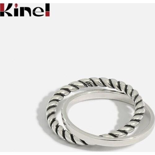 Kinel Anillos Vintage Making Old Twist Double Cross Rings for Women Silver 925 Jewelry Party Accessories Bijoux Gift