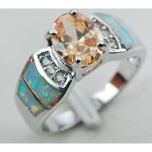 Morganite White Opal 925 Sterling Silver Ring Size 6 7 8 9 10 R1259