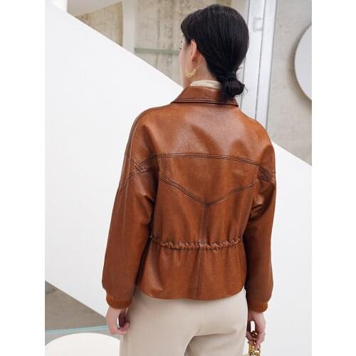 Short leather jacket sheepskin jacket autumn and winter show thin and damp leather new motorcycle suit