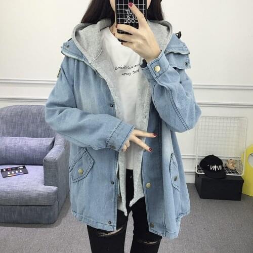 2020 autumn winter Button Up Ladies Denim Women Jacket with Hooded 2 Piece 4XL Female Jean Plus Size Women Coat