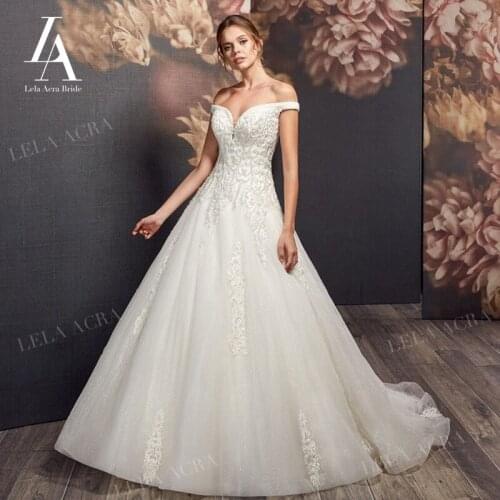 LelaAcra Sweetheart Wedding Dresses 2021 Beaded Off Shoulder A-Line Bridal Gown A-Line Princess AX73 Plus Size Vestido De Novia