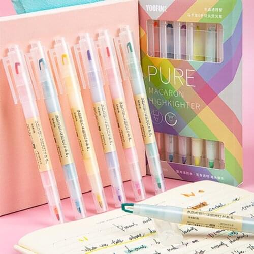 6Pcs/set Double-headed Highlight Pens 6 Colors Markers for Students Painting Marking