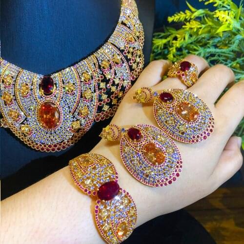 Missvikki Luxury Gorgeous 4pcs Trendy Sparkling Big Necklace Bangle Earrings Ring Jewelry Sets For Women Wedding High Quality