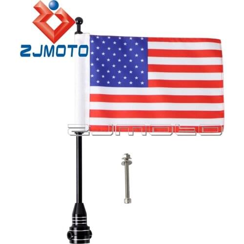 Motorcycle Black Flagpole Rear Side Mount Flag USA Flag For Harley Cafe Racer Chopper Bobber