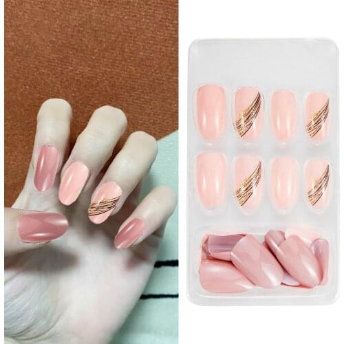 24 Pcs/set Women Acrylic Full Cover Manicure Tool Oval Head False Nails Long Coffin Detachable Fake Nails Nail Tips Wearable