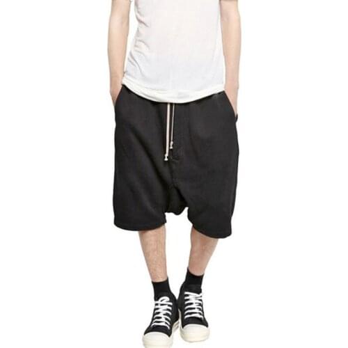2020 New Men High Steet Baggy Loose Shorts Drop Crotch Harem Hose Casual Drawstring Knee Length Hip Hop Trousers Black Grey 4XL
