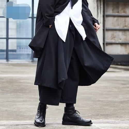 Original tide brand layered design wide-leg pants mens casual pants dark spring and summer nine-point culottes