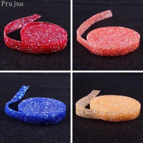 Prajna Resin Rhinestones Hot Fix Chain Applique Rhinestone Tape Trim Strass Ribbon Tape Rhinestones For Dress Decor 1 Yard