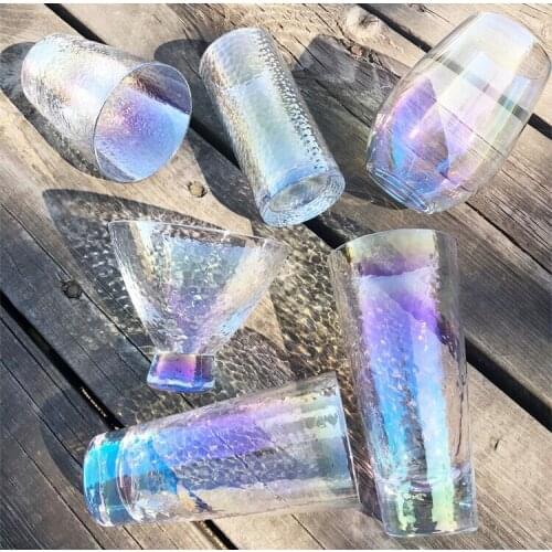 Rainbow Crystal Glass Colorful Drinking Glasses With Bow tied spoon- Multicolor Decorative Stem Glasses For Birthday Parties