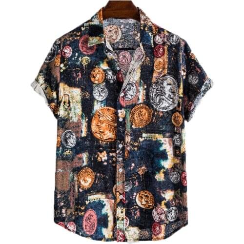 Plus Size Mens Hawaiian Shirt Fashion Casual Button Hawaii Print Beach Short Sleeve Quick Dry Top Blouse S-3xl Рубашка Мужская
