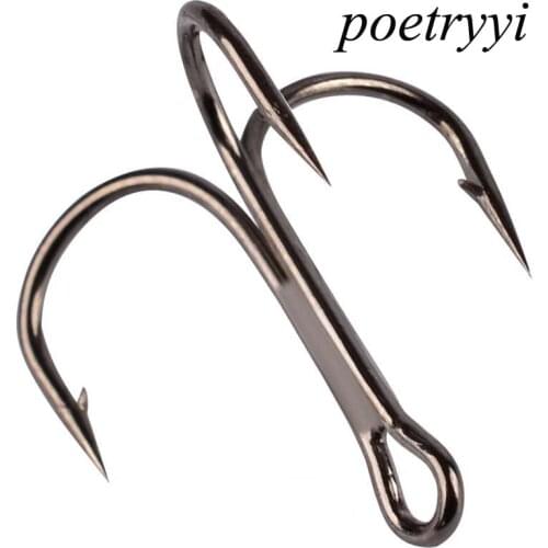 POETRYYI 50pc/lot 2/4/6/8/10/12/14# Fishing Hook High Carbon Steel Treble Hooks Fishing Tackle Black Color Fishing Equipment Y20