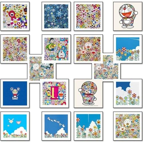 Modern Canvas Painting Poster Lovely Animation Picture Art Sunflower and Smiling Face for Children Rooms Gallery Wall Decoration