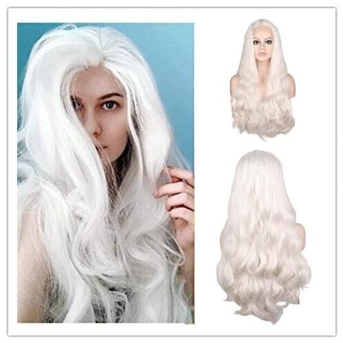 SuQ Body Wave Lace Front Wig Hair Natural White Wigs for Women Middle Part 13*1 Glueless High Temperature Synthetic