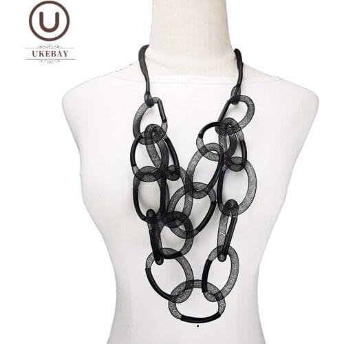 UKEBAY New Black Mesh Pendant Necklaces Women Sweater Chains Long Necklace Gothic Jewelry Handamade Luxury Clothes Accessories