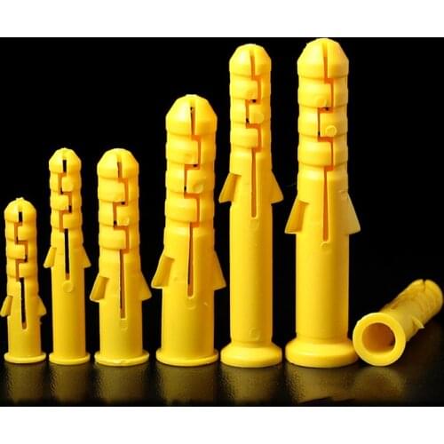 M6 M8 M10 Yellow Ribbed Plastic Anchor Wall Plastic Expansion Pipe Tube Wall Plugs Drywal Free Shipping