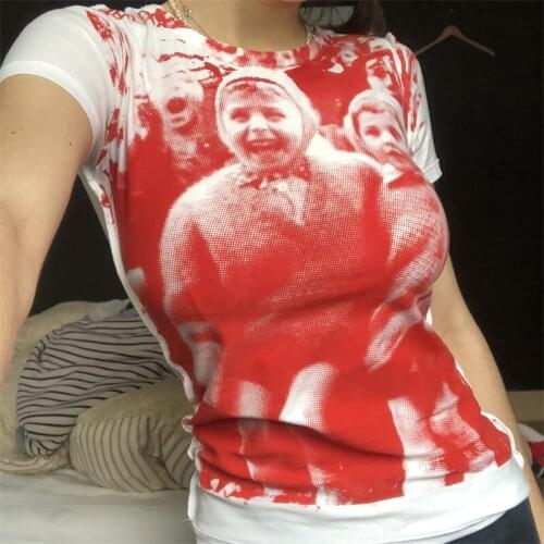 Hirigin Women Portrait Print T-Shirt Graphic Punk Style Tops Short Sleeve Summer Bodycon Tie Dye Tee Shirts Y2KE-Girl Streetwear