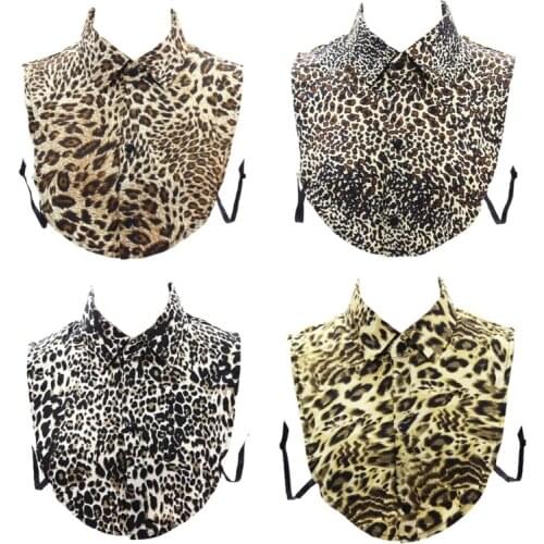 Women Leopard Animal Print Half Shirt Blouse Detachable Lapel False Fake Collar Button Down Decorative Dickey Clothing Accessori