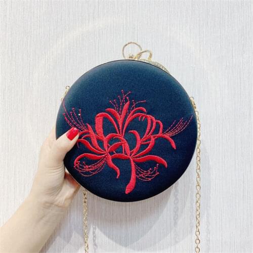 Women Luxury Embroider Evening Handbag Flower Evening Bag Crystal Wedding Purse Ladies Metal Ring Diamond Clutches Black MN1402