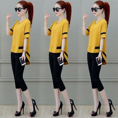 Womens Suits 2021 New summer elegant Sportswear Sets short sleeve T-shirt & Trousers Pants 2 Piece Set Tracksuits