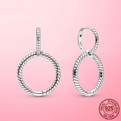 Silver Charm Double Hoop Earrings 925 Sterling Silver Moments Women Female Double Hoop Earrings Sterling Silver Jewelry Making