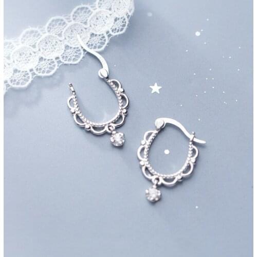 MloveAcc Genuine 925 Sterling Silver Lace Hoop Earrings for Women Wedding Party Charming Jewelry