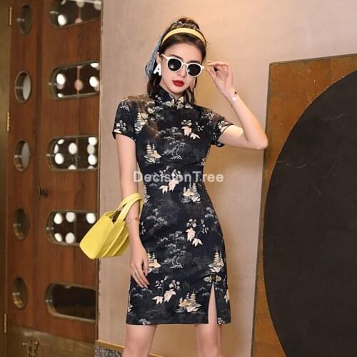 2021 cheongsam women silk qipao chinese dress qi pao party vintage ao dai elegant dress floral printing cheongsam dress vestidos