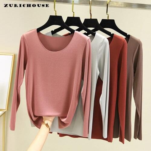 ZURICHOUSE Basic Slim Elastic T-shirt Women Fashion Plus Size Long Sleeve O-neck Thin Section Spring Summer Tee Shirt Female