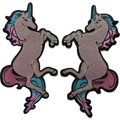 1 Set of Unicorn Sequined Sew on Iron on Patches for Clothing DIY Sequins Animal Horse Embroidery Applique Decorative Patch