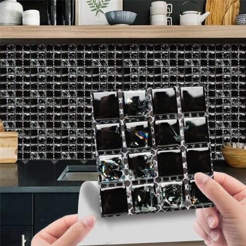 10pcs 3D PVC Tile Sticker Self-Adhesive DIY Waterproof Tile Wall Sticker for Home Living Room Bathroom Kitchen Decor 10X10CM