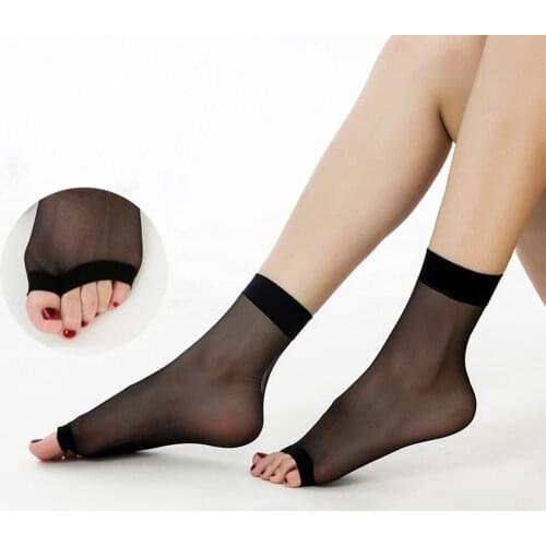 2 Pairs/Lot Open Toe Woman Socks High Quality Mesh Breathable Velvet Ankle Socks Summer Ultra-thin Transparent Silk Nylon Socks