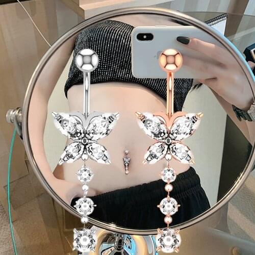 2021 Butterfly Navel Piercing Belly Button Rings 316L Steel Earrings Ring Piercing Ombligo Oreja Nombril Sexy Body Jewelry