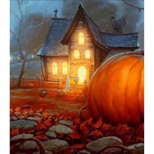 5D DIY Diamond Painting Landscape Painting Pumpkin House View Picture Square/Round Diamond Cross Stitch Embroidery Decor WG3143
