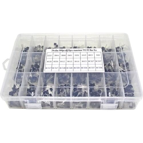 840pcs/set 24Values TO-92 Transistor Assortment Kit BC327 BC337 BC547 transistor 2N2222 3904 3906 C945 PNP/NPN transistors pack