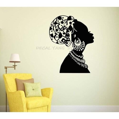 African Girl Wall Sticker Beautiful Women Bedroom Living Room Home Decor Door Window Decals Fashion Art Mural Single Color 1448