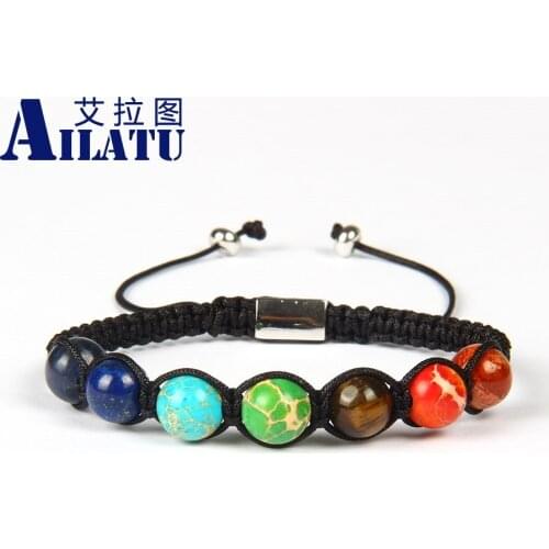 Ailatu Brand Jewelry 8mm Natural Rock Beads 7 Chakra Healing Stone Yoga Meditation Macrame Bracelet