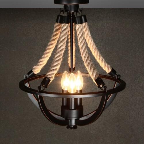 American pastoral loft rope iron ceiling lamps rope simple retro iron art personality living room bedroom lighting
