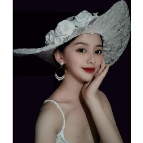 White Black Red Lace Womens Hat Sombreros Boda Wedding Hair Decoration Flowers Chapeau De Ceremonie De Mariage Femme