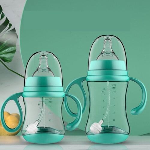 180/240/300ml Baby Bottle with Grip Infant Wide-Caliber Baby Feeding Bottles Silicone Nipple Milk Water Drinking Bottles for Kid