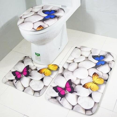 3pcs/lot Butterfly Flannel Fabric Toilet Seat Cover Butterfly Toilet Case Bathroom Door Non-slip Mat Home Decoration ZT386