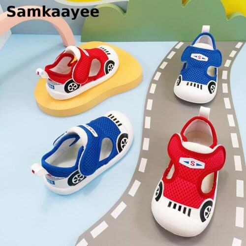 0-4y Children Shoes Kids Sandals Summer Boys Girls Casual Flat Shoes Mesh Hook & Loop Cartoon Car Anti-slip Soft Footwear S38