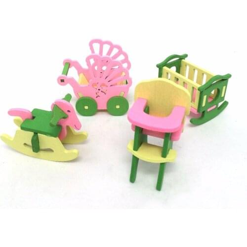 T01-X582 New children gift kids wooden toy Furniture doll house set DIY Educational Toys baby room with toys 1set