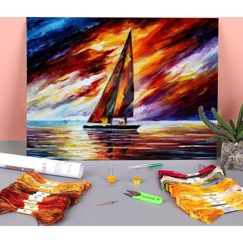 Long Sailing Printed Fabric 11CT Cross Stitch Complete Kit DIY Embroidery DMC Threads Handiwork Handicraft Hobby Sales